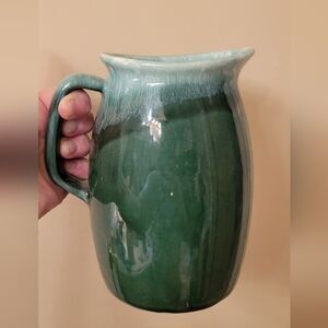 Handmade Green Pitcher * 6"×4.5" * Ceramic POTTERY * GLOSSY